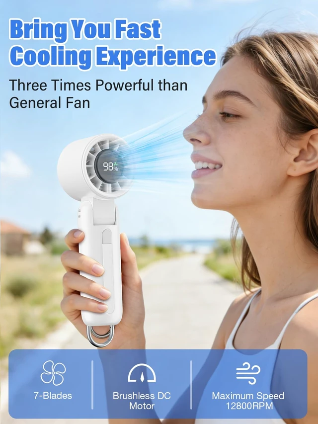 Alt view image 2 of 7 - AI Handheld Fan Turbo, 100-Speed Portable Fan Rechargeable, Mini Fan with 12800 RPM Strong Airflow, Foldable 4-in-1 Personal Fan for Travel, Camping, Beach & Office, USB-C & Lightweight & Quiet