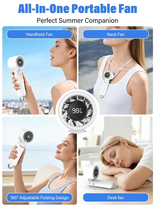 Alt view image 5 of 7 - AI Handheld Fan Turbo, 100-Speed Portable Fan Rechargeable, Mini Fan with 12800 RPM Strong Airflow, Foldable 4-in-1 Personal Fan for Travel, Camping, Beach & Office, USB-C & Lightweight & Quiet