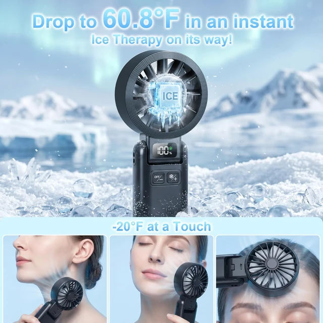 Alt view image 2 of 7 - Pro Handheld Portable Fan Cooling 3-in-1 Hand, Desk, Neck & Fan | 5-Speed, Independent Switch, Digital Display, Foldable Personal Fan for Travel/Concerts/Sport Events/Gifts