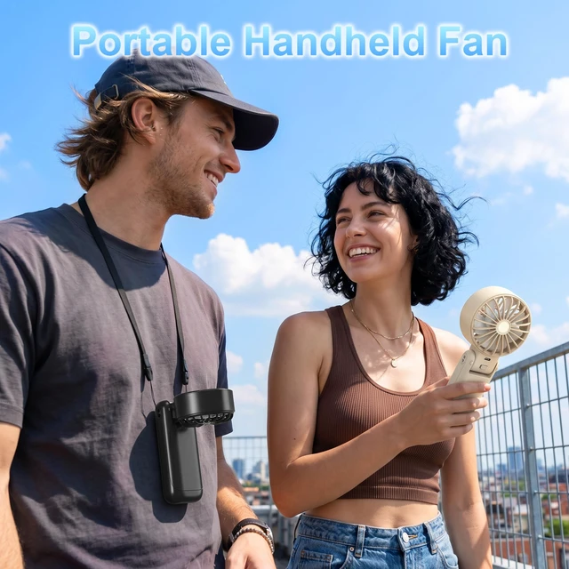 Alt view image 3 of 7 - Pro Handheld Portable Fan Cooling 3-in-1 Hand, Desk, Neck & Fan | 5-Speed, Independent Switch, Digital Display, Foldable Personal Fan for Travel/Concerts/Sport Events/Gifts