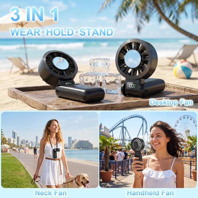 Alt view image 4 of 7 - Pro Handheld Portable Fan Cooling 3-in-1 Hand, Desk, Neck & Fan | 5-Speed, Independent Switch, Digital Display, Foldable Personal Fan for Travel/Concerts/Sport Events/Gifts