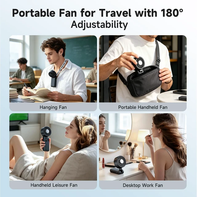 Alt view image 5 of 7 - 3-in-1 Portable Handheld Fan, personal fans portable rechargeable,6000mAh High-Speed Turbo Handheld Fan,100 Speeds Stepless Adjustment Mini Personal Desk Fan for Travel, Camping, Outdoor, Black