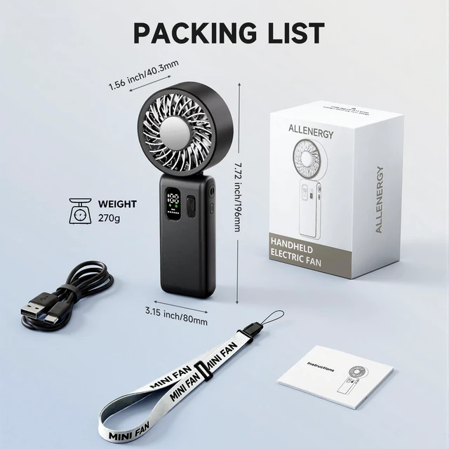 Alt view image 7 of 7 - 3-in-1 Portable Handheld Fan, personal fans portable rechargeable,6000mAh High-Speed Turbo Handheld Fan,100 Speeds Stepless Adjustment Mini Personal Desk Fan for Travel, Camping, Outdoor, Black