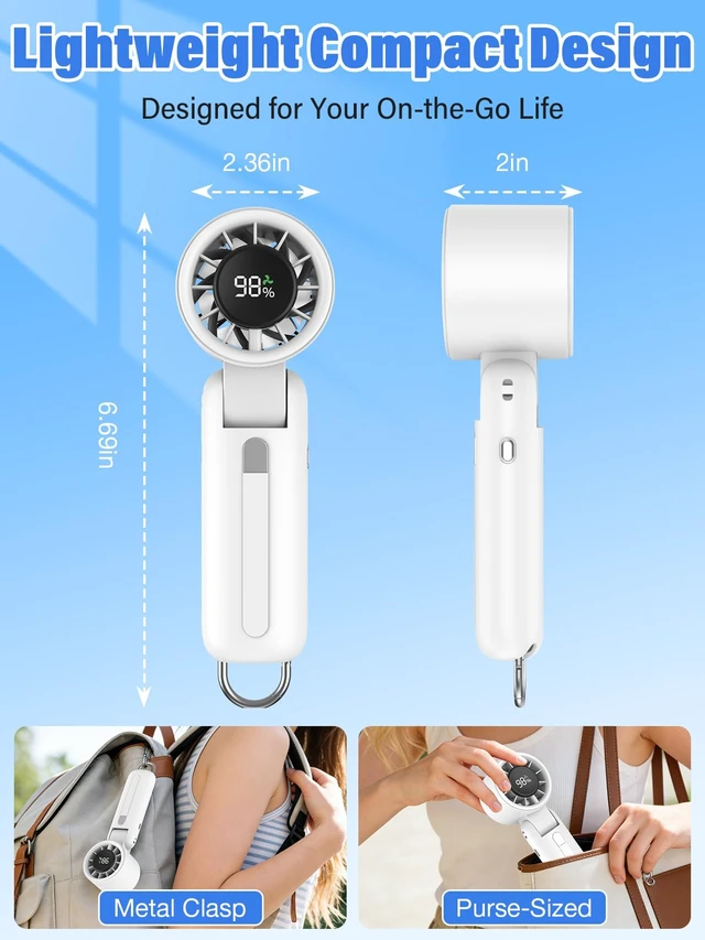 Alt view image 6 of 7 - AI Handheld Fan Turbo, 100-Speed Portable Fan Rechargeable, Mini Fan with 12800 RPM Strong Airflow, Foldable 4-in-1 Personal Fan for Travel, Camping, Beach & Office, USB-C & Lightweight & Quiet