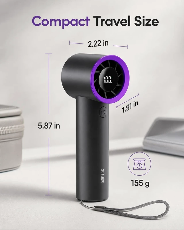 Alt view image 2 of 7 - Handheld Turbo Fan with 15,000 RPM | 5 Adjustable Speeds, Up to 11 Hrs Runtime, Clear LED Display, 155g Lightweight, USB-C Rechargeable