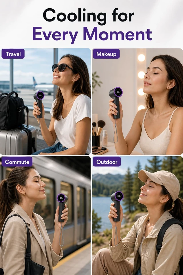 Alt view image 5 of 7 - Handheld Turbo Fan with 15,000 RPM | 5 Adjustable Speeds, Up to 11 Hrs Runtime, Clear LED Display, 155g Lightweight, USB-C Rechargeable