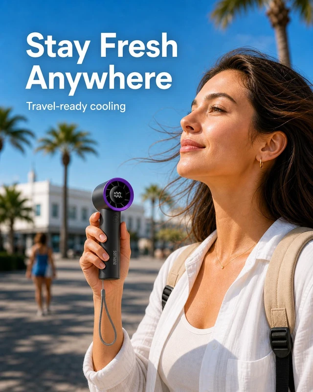 Alt view image 4 of 7 - Handheld Turbo Fan with 15,000 RPM | 5 Adjustable Speeds, Up to 11 Hrs Runtime, Clear LED Display, 155g Lightweight, USB-C Rechargeable