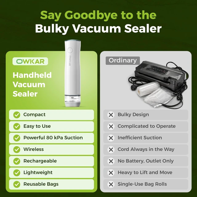 Alt view image 6 of 7 - Portable Handheld Vacuum Sealer for Food with 32 Reusable Bags, Compact & Powerful Food Vacuum Sealer with Visible Liquid Tank, Digital Display and 6X Freshness Lock for Meal Prep & Storage