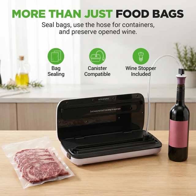 Alt view image 5 of 7 - Automatic Vacuum Air Sealing System for Food Preservation with Starter Kit, Compact Design, Lab Tested, Dry & Moist Food Modes with Led Indicator Lights, Black