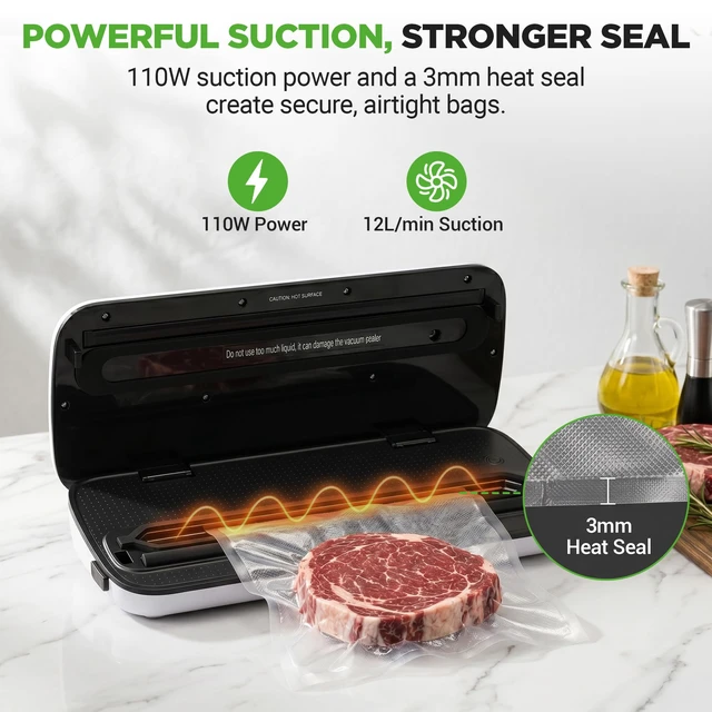 Alt view image 6 of 7 - Automatic Vacuum Air Sealing System for Food Preservation with Starter Kit, Compact Design, Lab Tested, Dry & Moist Food Modes with Led Indicator Lights, Black