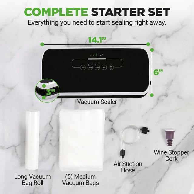 Alt view image 7 of 7 - Automatic Vacuum Air Sealing System for Food Preservation with Starter Kit, Compact Design, Lab Tested, Dry & Moist Food Modes with Led Indicator Lights, Black