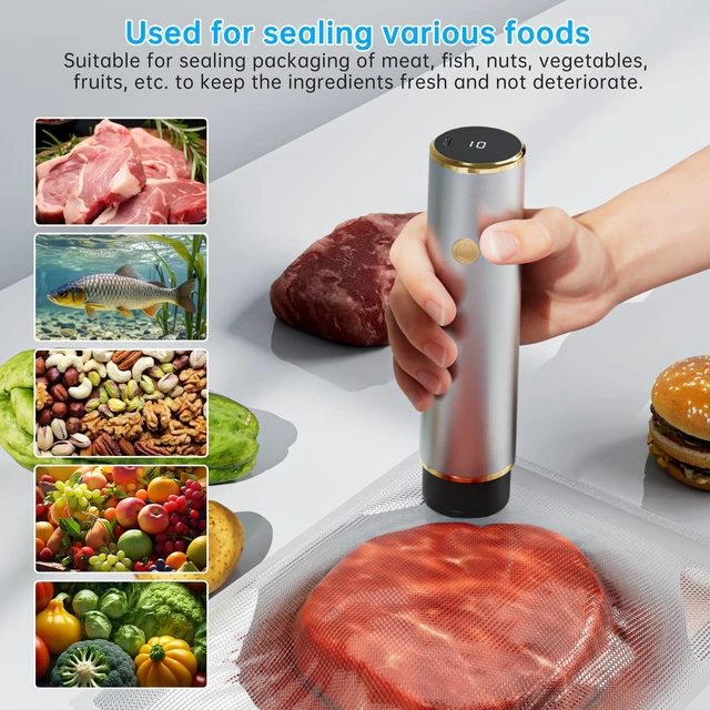 Alt view image 4 of 6 - Powerful Handheld Vacuum Sealer Compact Food Saver Machine with 10 Reusable Bags, Portable Design for Meal Prep, Sous Vide & Long-Term Food Storage (Silver)
