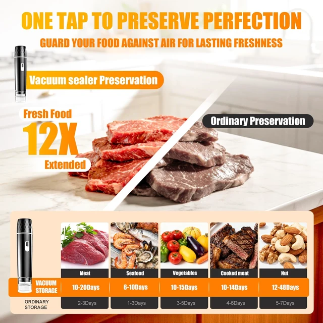 Alt view image 2 of 7 - Compact Vacuum Sealer for Food, Vacuum Sealer Machine + 30 Reusable Vacuum Bags - Powerful Handheld Vacuum Food Sealer, Seal Food 12X Fresh Longer, Portable Vacuum Sealer for Kitchen Travel Meal