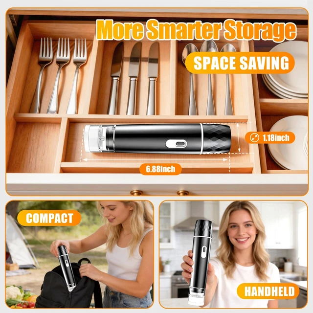 Alt view image 3 of 7 - Compact Vacuum Sealer for Food, Vacuum Sealer Machine + 30 Reusable Vacuum Bags - Powerful Handheld Vacuum Food Sealer, Seal Food 12X Fresh Longer, Portable Vacuum Sealer for Kitchen Travel Meal