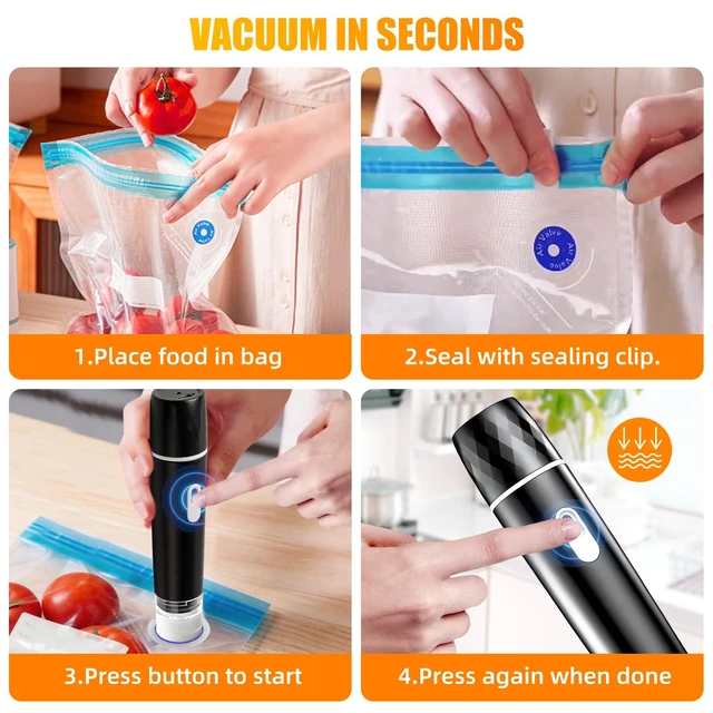 Alt view image 6 of 7 - Compact Vacuum Sealer for Food, Vacuum Sealer Machine + 30 Reusable Vacuum Bags - Powerful Handheld Vacuum Food Sealer, Seal Food 12X Fresh Longer, Portable Vacuum Sealer for Kitchen Travel Meal