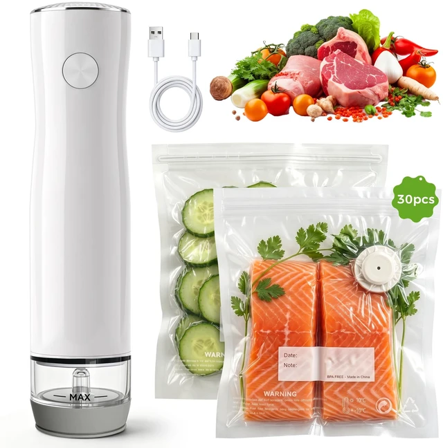 Main image of Handheld Vacuum Sealer Portable, Compact Vacuum Sealer for Food with 30 Reusable Bags - Food Saver for Sous Vide, Travel, Leftovers & Dry Foods, 6X Longer Freshness, One-Touch Operation