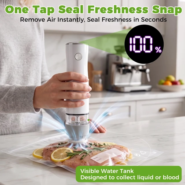 Alt view image 3 of 7 - Handheld Vacuum Sealer Portable, Compact Vacuum Sealer for Food with 30 Reusable Bags - Food Saver for Sous Vide, Travel, Leftovers & Dry Foods, 6X Longer Freshness, One-Touch Operation