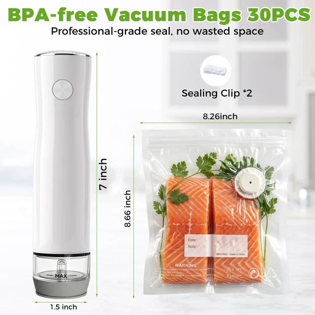 Alt view image 4 of 7 - Handheld Vacuum Sealer Portable, Compact Vacuum Sealer for Food with 30 Reusable Bags - Food Saver for Sous Vide, Travel, Leftovers & Dry Foods, 6X Longer Freshness, One-Touch Operation