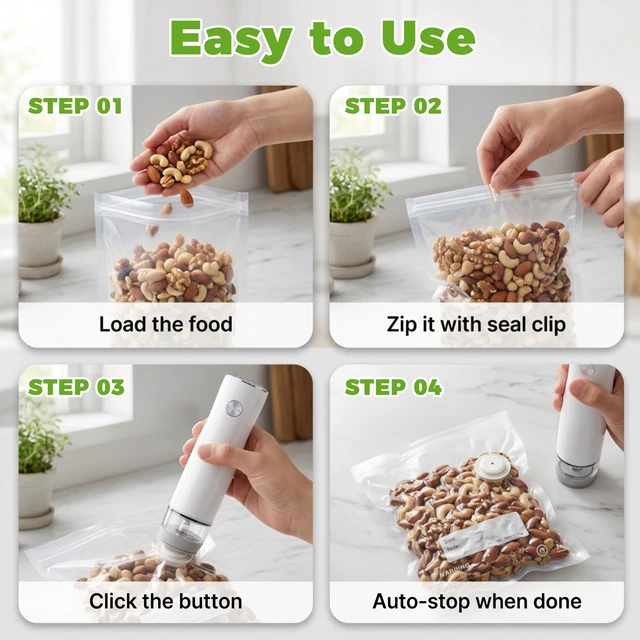 Alt view image 5 of 7 - Handheld Vacuum Sealer Portable, Compact Vacuum Sealer for Food with 30 Reusable Bags - Food Saver for Sous Vide, Travel, Leftovers & Dry Foods, 6X Longer Freshness, One-Touch Operation