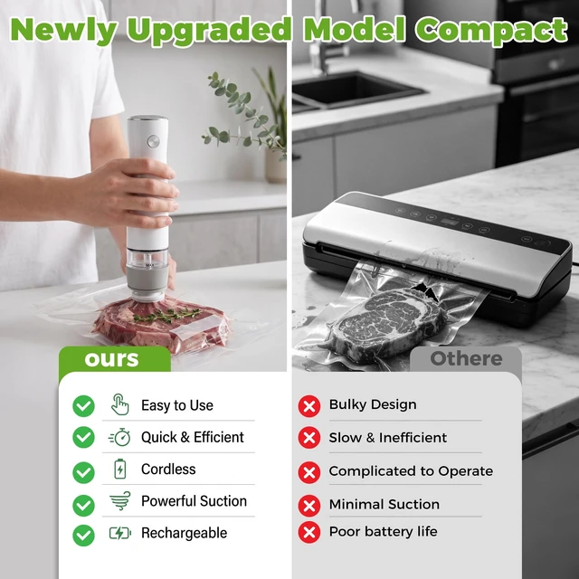 Alt view image 7 of 7 - Handheld Vacuum Sealer Portable, Compact Vacuum Sealer for Food with 30 Reusable Bags - Food Saver for Sous Vide, Travel, Leftovers & Dry Foods, 6X Longer Freshness, One-Touch Operation