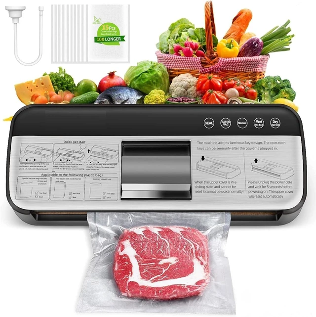 Main image of 85KPa Vacuum Sealer Machine One-Touch Automatic Food Sealer with 15 Bags | Dry/Moist/Seal/Manual/External Vac, 7MM Heating wire, Compact Easy-Clean for Food Storage and Sous Vide