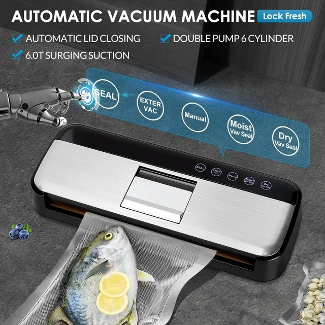 Alt view image 3 of 7 - 85KPa Vacuum Sealer Machine One-Touch Automatic Food Sealer with 15 Bags | Dry/Moist/Seal/Manual/External Vac, 7MM Heating wire, Compact Easy-Clean for Food Storage and Sous Vide