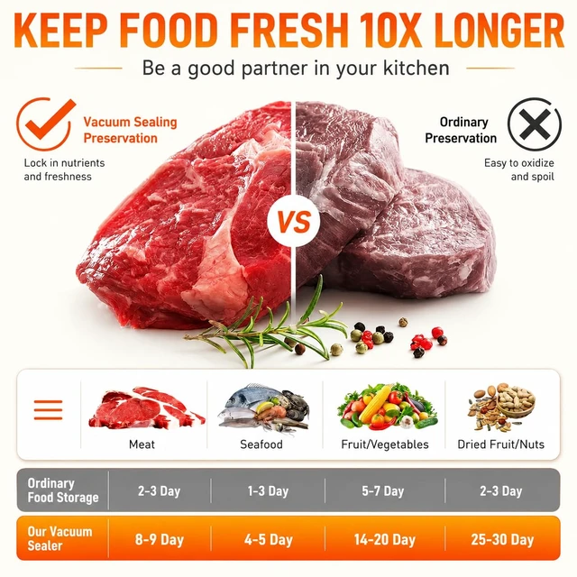 Alt view image 5 of 7 - 85KPa Vacuum Sealer Machine One-Touch Automatic Food Sealer with 15 Bags | Dry/Moist/Seal/Manual/External Vac, 7MM Heating wire, Compact Easy-Clean for Food Storage and Sous Vide