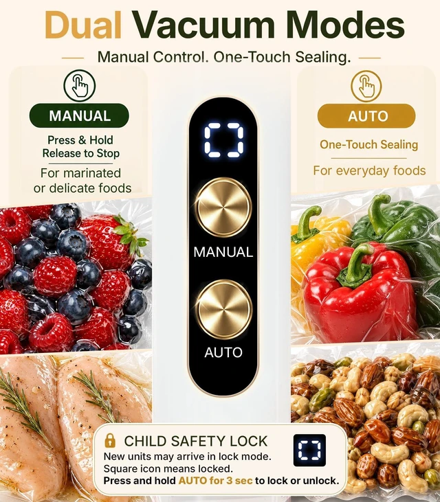 Alt view image 4 of 7 - Handheld Vacuum Sealer for Food, Compact Cordless Sealer, 30 Reusable Bags | Meal Prep for Meat & Vegetables, Freezer Storage & Vacuum-Sealed Freshness, Auto Liquid Protection, Dual-Modes, Safety Lock