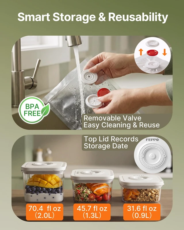Alt view image 7 of 7 - Powerful Compact Vacuum Sealer for Food with Containers & Bags | (Vacuum Sealer+3 Containers+10 Reusable Bags), Anti-Overflow Portable Handheld Food Sealer, Auto & Manual Modes, Travel Lock