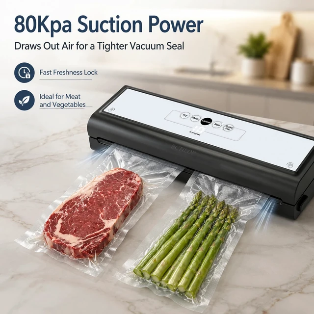 Alt view image 6 of 7 - Updated Food Vacuum Sealer Machine 75kpa, Compact Vac Seal Machine | Pulse/Dry/Moist Modes, 10 Vacuum Bags, External VAC, Automatic Food Sealer for Meal Prep, Kitchen Storage & Leftovers