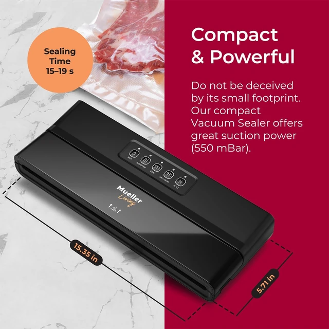 Alt view image 7 of 7 - Vacuum Sealer Machine, Compact Vacuum Sealer Kit with Bags/Roll, LED Light Indicators, Preserve, Marinate, Sous Vide, Black