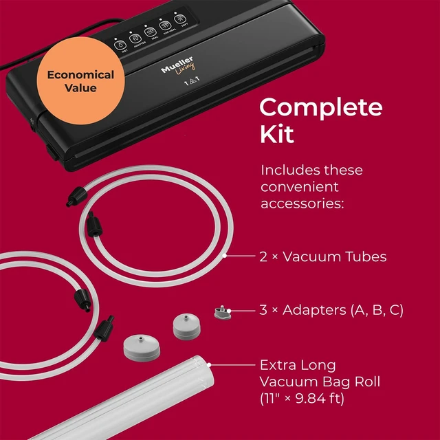 Alt view image 5 of 7 - Vacuum Sealer Machine, Compact Vacuum Sealer Kit with Bags/Roll, LED Light Indicators, Preserve, Marinate, Sous Vide, Black