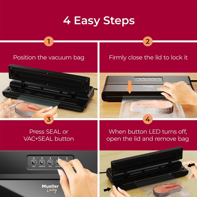 Alt view image 6 of 7 - Vacuum Sealer Machine, Compact Vacuum Sealer Kit with Bags/Roll, LED Light Indicators, Preserve, Marinate, Sous Vide, Black