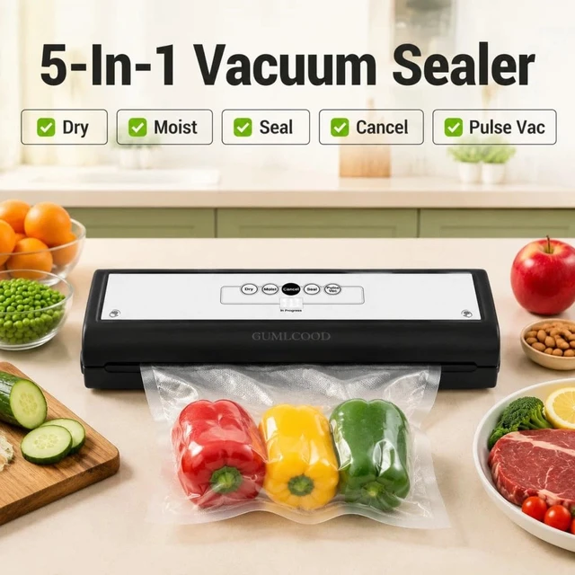 Alt view image 4 of 7 - Automatic Vacuum Sealer Machine for Food Storage, Food Saver | Includes 10 Bags, 5-in-1 Food Sealer for Seal a Meal, Dry & Moist Food Prep, Compact Vacuum Sealers for Freezer Preservation