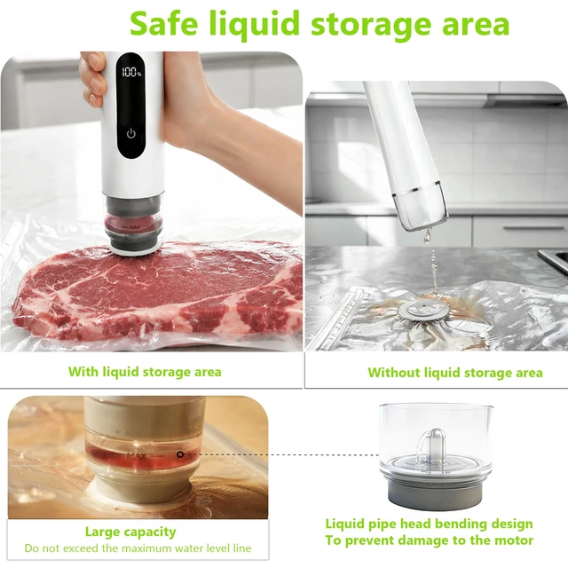 Alt view image 2 of 7 - Compact Vacuum Sealer for Food Storage: Portable Handheld Food Sealer, 80kPa Suction, 1800mAh Battery, 30 Reusable Vacuum Bags, Preserve 5X Freshness with Easy Operation