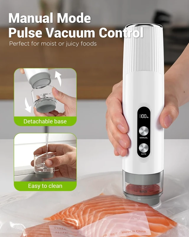 Alt view image 4 of 7 - Compact Vacuum Sealer for Food, Cordless Handheld Vacuum Sealer Machine with 30 Reusable Bags, 1800mAh Rechargeable Portable Food Saver for Sous Vide, Meal Prep, Meat & Vegetables