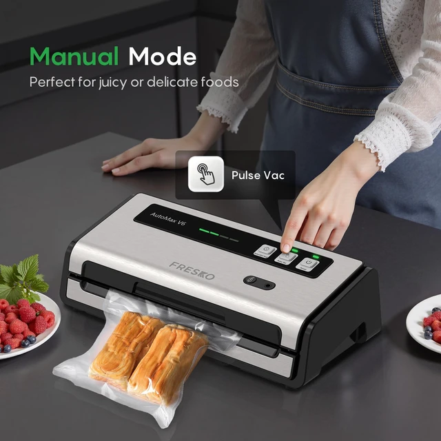 Alt view image 5 of 7 - Food Vacuum Sealer with Automatic Bag Detection & Built-in Cutter | 0.2-inch Widened Heating Strip for Meal Prep & Sous Vide Cooking, Built-in Bag Roll Storage, 1 Roll Bag & 10 Pre-Cut Bags