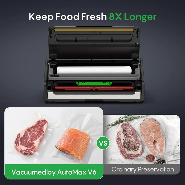 Alt view image 3 of 7 - Food Vacuum Sealer with Automatic Bag Detection & Built-in Cutter | 0.2-inch Widened Heating Strip for Meal Prep & Sous Vide Cooking, Built-in Bag Roll Storage, 1 Roll Bag & 10 Pre-Cut Bags