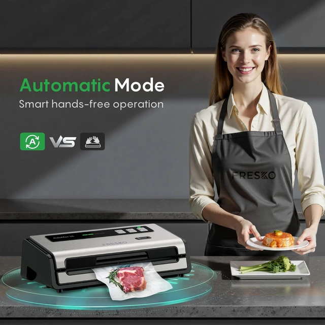 Alt view image 4 of 7 - Food Vacuum Sealer with Automatic Bag Detection & Built-in Cutter | 0.2-inch Widened Heating Strip for Meal Prep & Sous Vide Cooking, Built-in Bag Roll Storage, 1 Roll Bag & 10 Pre-Cut Bags