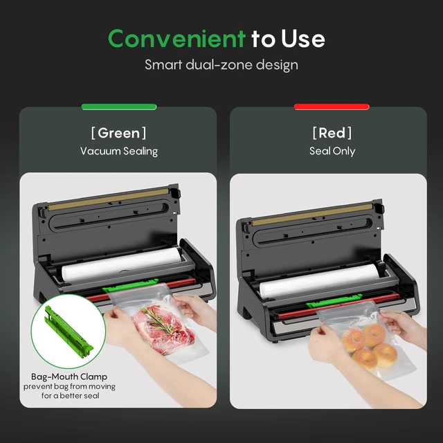 Alt view image 6 of 7 - Food Vacuum Sealer with Automatic Bag Detection & Built-in Cutter | 0.2-inch Widened Heating Strip for Meal Prep & Sous Vide Cooking, Built-in Bag Roll Storage, 1 Roll Bag & 10 Pre-Cut Bags