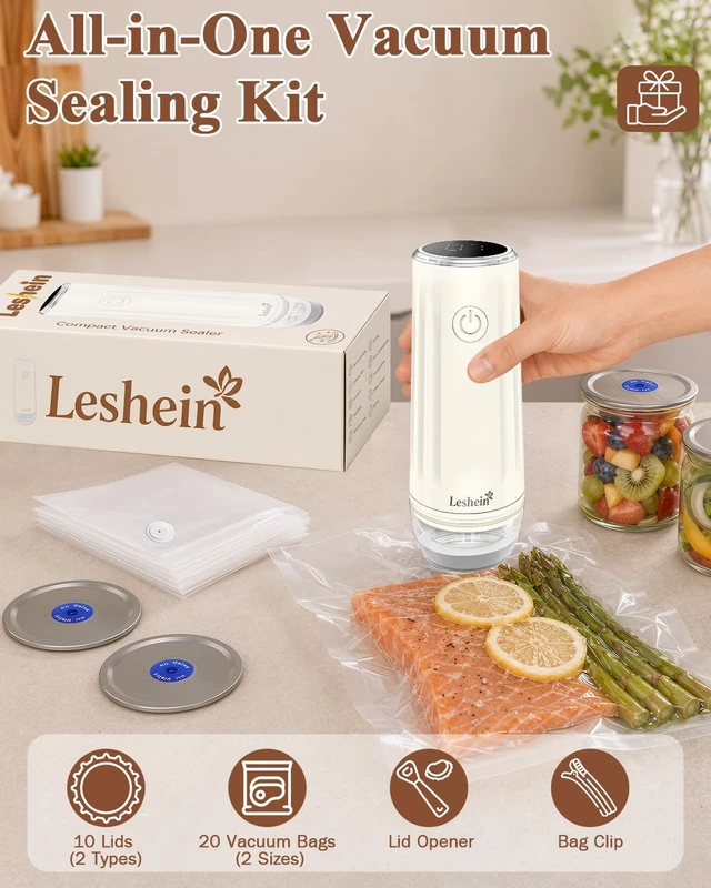 Alt view image 3 of 7 - Compact Vacuum Sealer for Food, Portable Mason Jar Vacuum Sealer | With Bags And Mason Lids, Built-in UV Light, Auto Stop, Quick Sealing Speed, Smart Display, Easy to Clean, Long Lasting