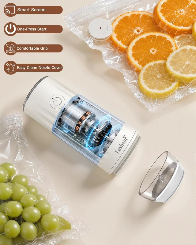 Alt view image 7 of 7 - Compact Vacuum Sealer for Food, Portable Mason Jar Vacuum Sealer | With Bags And Mason Lids, Built-in UV Light, Auto Stop, Quick Sealing Speed, Smart Display, Easy to Clean, Long Lasting