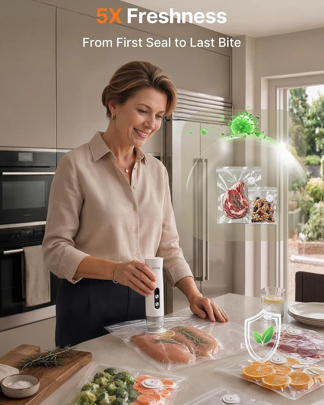 Alt view image 3 of 7 - Powerful Compact Vacuum Sealer for Food with 10 Bags | (Vacuum Sealer + 10 Reusable Bags), Anti-Overflow Portable Handheld Food Sealer, Auto & Manual Modes, Travel Lock, Easy-Clean