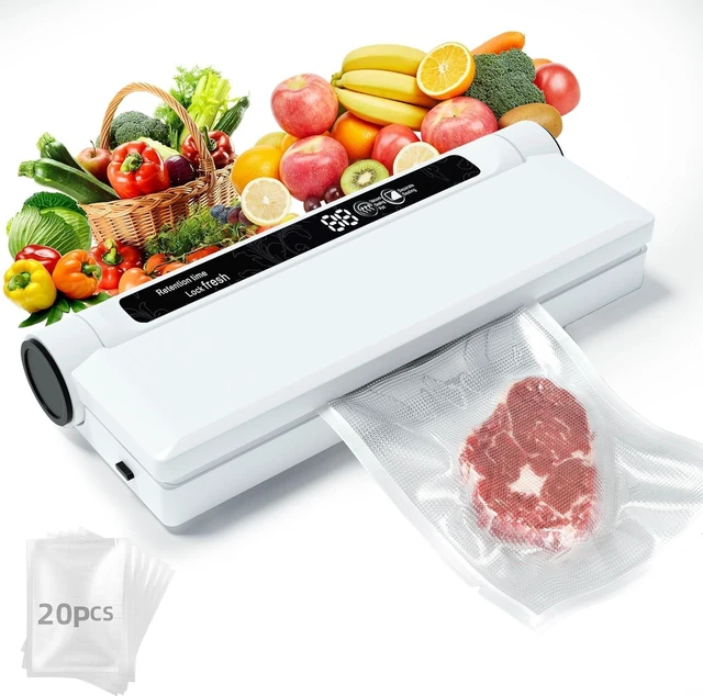 Main image of Compact Vacuum Sealer for Food, 75Kpa Food Sealer Machine | 75 Kpa Strong Suction, LED Display, Dual Use for Dry & Wet Foods, with 20 Bags, Ideal for Home Kitchen, White
