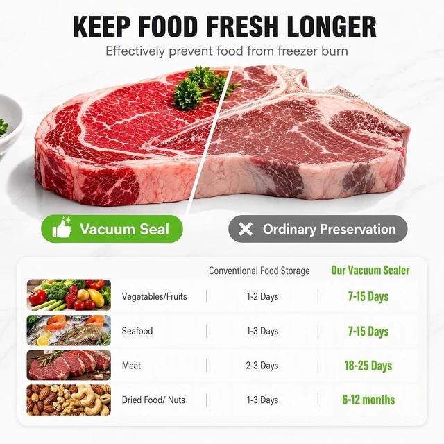 Alt view image 5 of 7 - Compact Vacuum Sealer for Food, 75Kpa Food Sealer Machine | 75 Kpa Strong Suction, LED Display, Dual Use for Dry & Wet Foods, with 20 Bags, Ideal for Home Kitchen, White