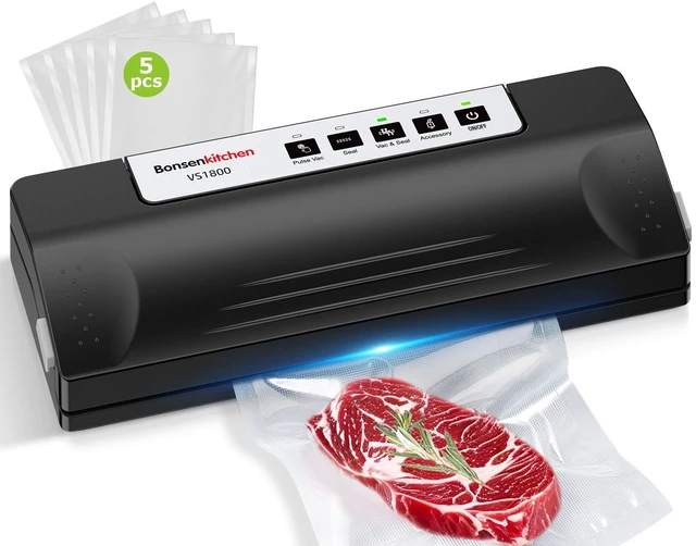 Main image of Vacuum Sealer Machine for Food Storage,Black-Silver | Multi-Functional Food Sealer, 65kPa Suction, External Vacuum System , Compact Design with 5 Vacuum Bags
