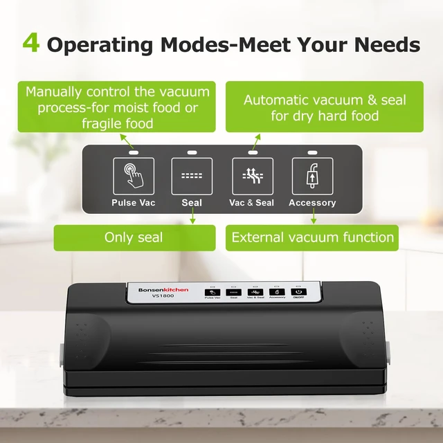 Alt view image 2 of 7 - Vacuum Sealer Machine for Food Storage,Black-Silver | Multi-Functional Food Sealer, 65kPa Suction, External Vacuum System , Compact Design with 5 Vacuum Bags