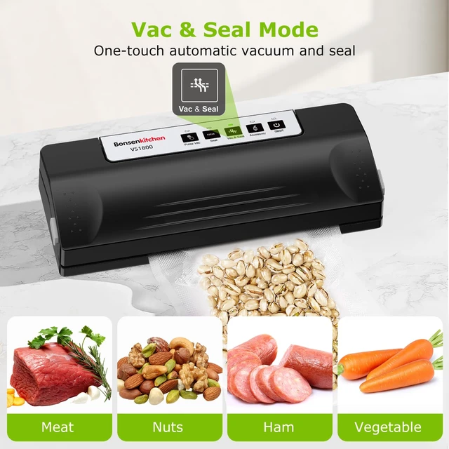 Alt view image 3 of 7 - Vacuum Sealer Machine for Food Storage,Black-Silver | Multi-Functional Food Sealer, 65kPa Suction, External Vacuum System , Compact Design with 5 Vacuum Bags