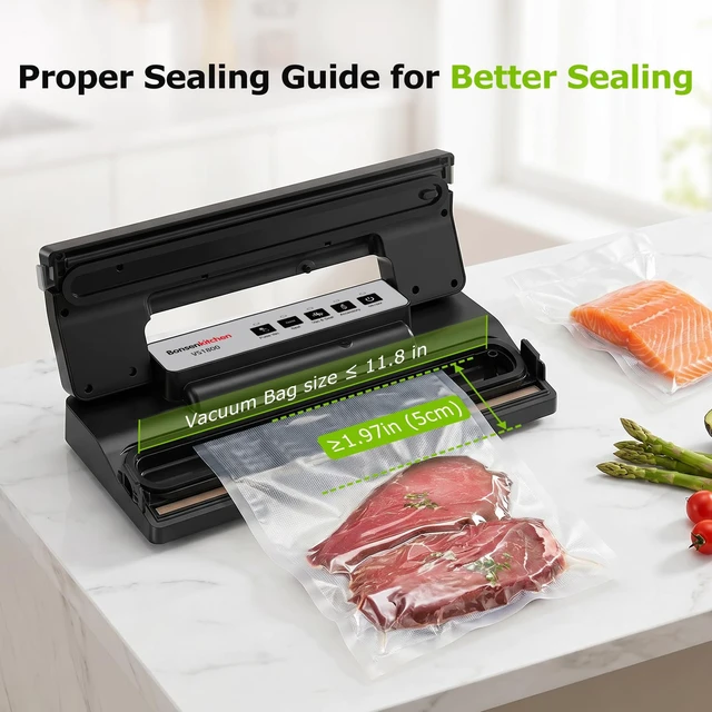 Alt view image 5 of 7 - Vacuum Sealer Machine for Food Storage,Black-Silver | Multi-Functional Food Sealer, 65kPa Suction, External Vacuum System , Compact Design with 5 Vacuum Bags