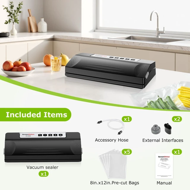 Alt view image 7 of 7 - Vacuum Sealer Machine for Food Storage,Black-Silver | Multi-Functional Food Sealer, 65kPa Suction, External Vacuum System , Compact Design with 5 Vacuum Bags
